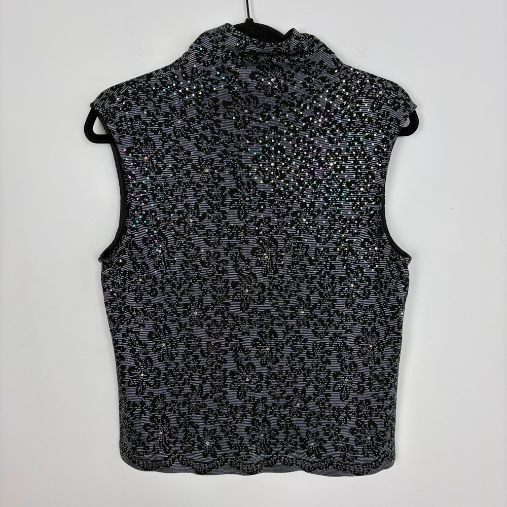 St. John Floral Sparkle Mock Neck Tank Top Sleeveless Y2K Going Out Top Small